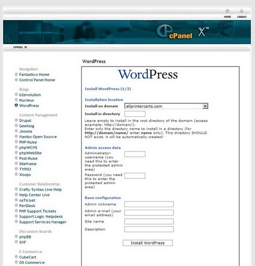 Install wordpress in CPanel